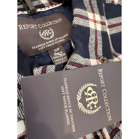 New Report Collection Men's Size S Navy & White Plaid Button-Up Flannel Shirt - Picture 2 of 12